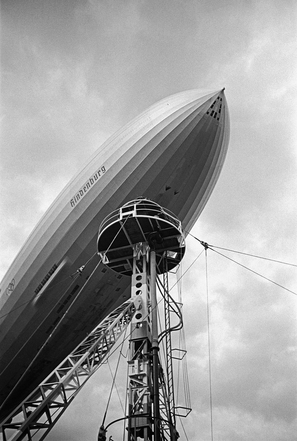 Black-and-white image, view of the world’s most famous airship from underneath