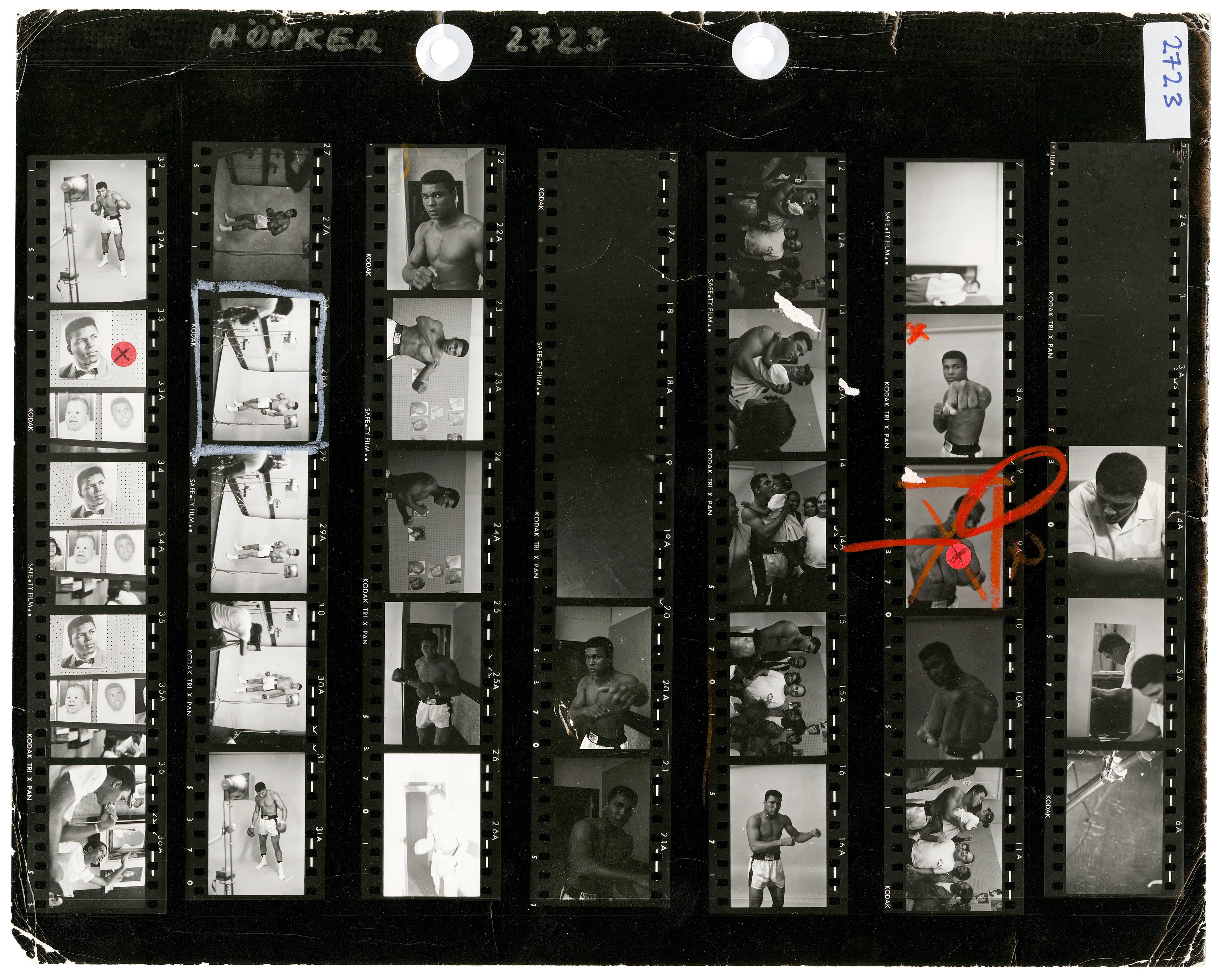 Contact sheet with photos by Thomas Hoepker, including his iconic shot of Muhammad Ali