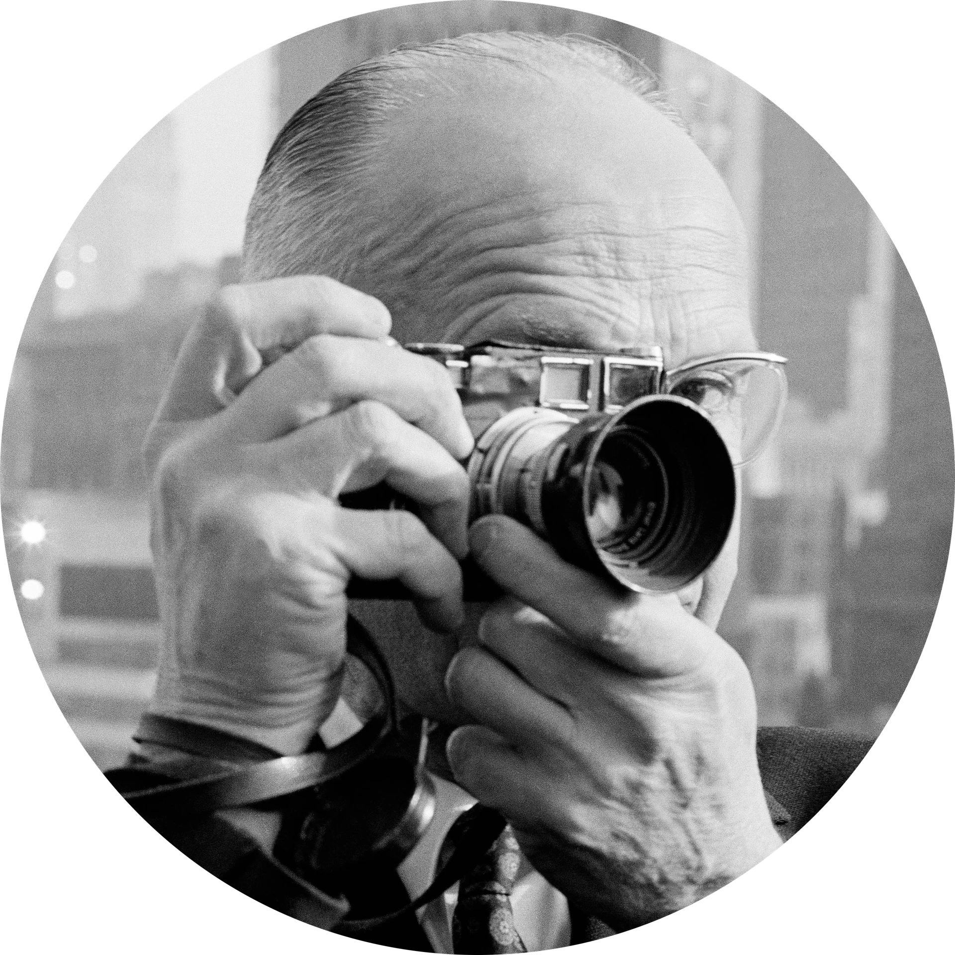 Black-and-white portrait of Henri Cartier-Bresson