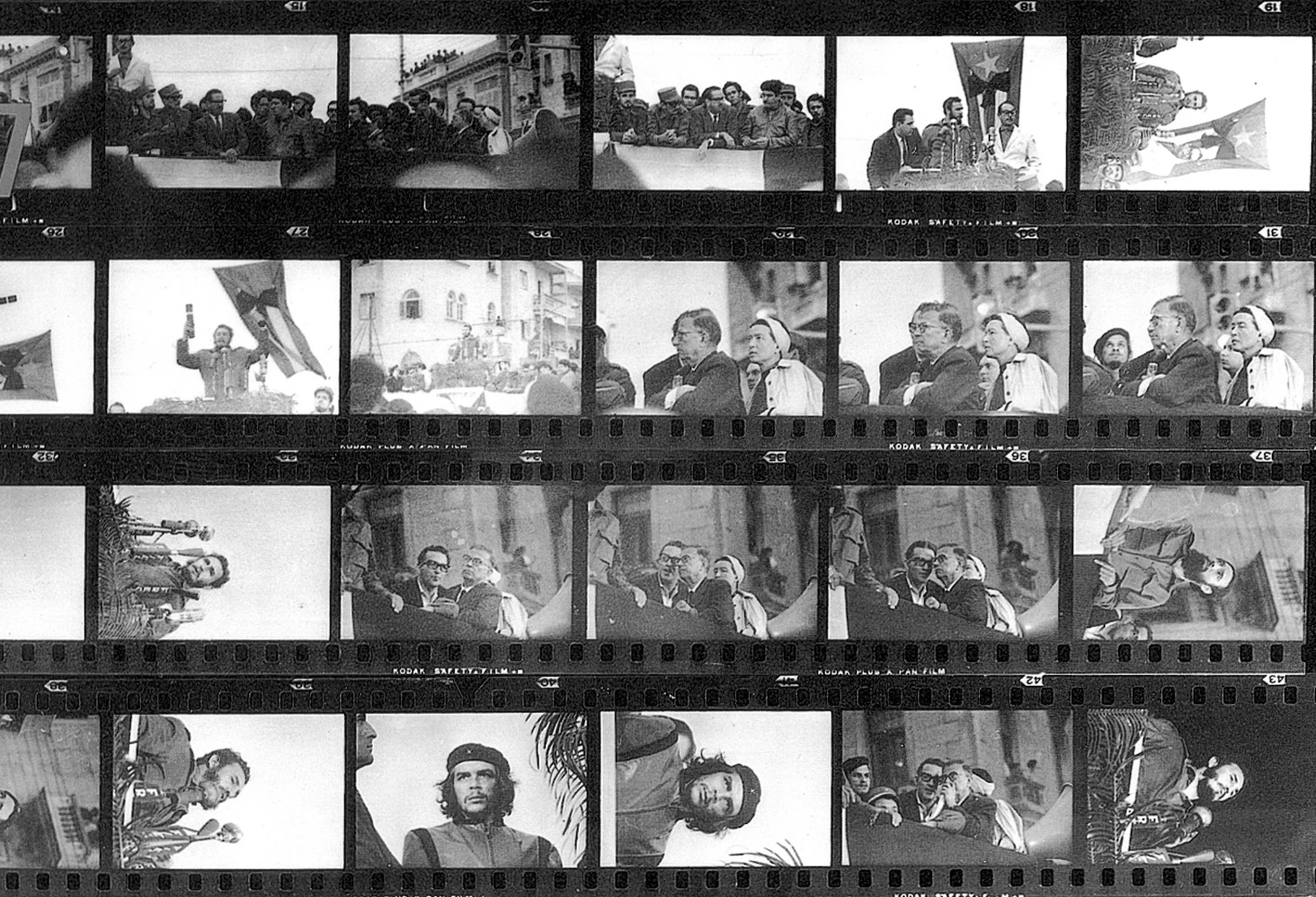 Contact print by Alberto Korda with pictures of Fidel Castro and Che Guevara