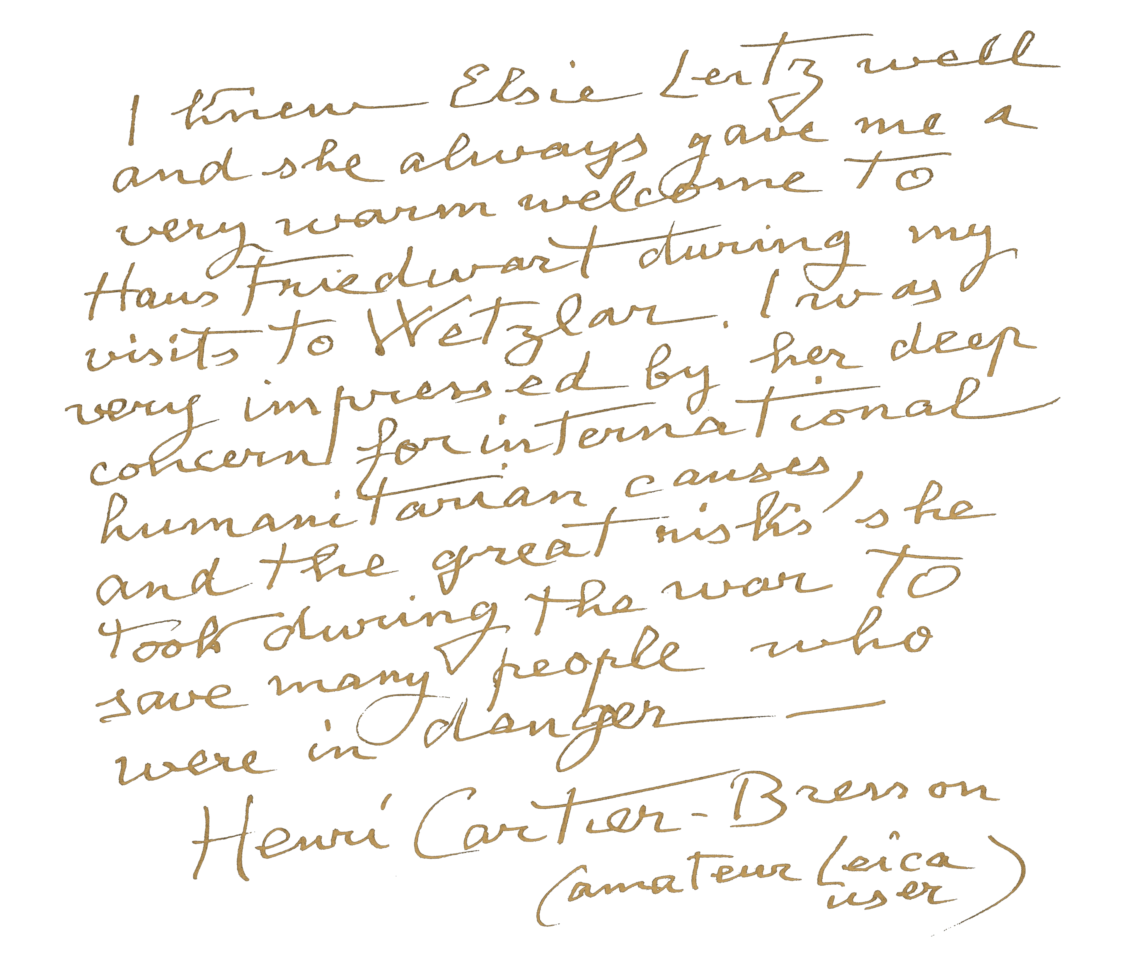 亨利·卡蒂埃-布列松关于埃尔西·库恩-徕兹的风格化手写笔记